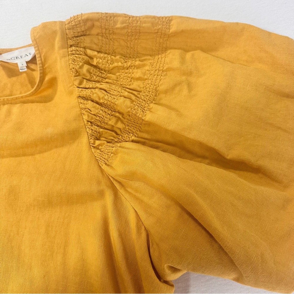 THE GREAT. Golden Smocked Butterfly Linen- Cotton Top Size Medium - Picture 6 of 15